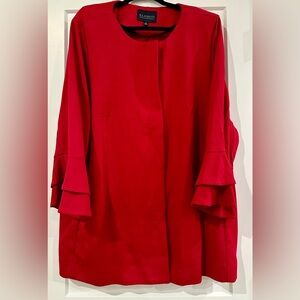 Eloquii Vibrant Red Zipper Jacket NEW Women’s Size 24 Gorgeous Ruffle Sleeves